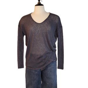 M Fredric Womens Semi Sheer Navy/Gray Loose V Neck LS Top, Size S, NWT